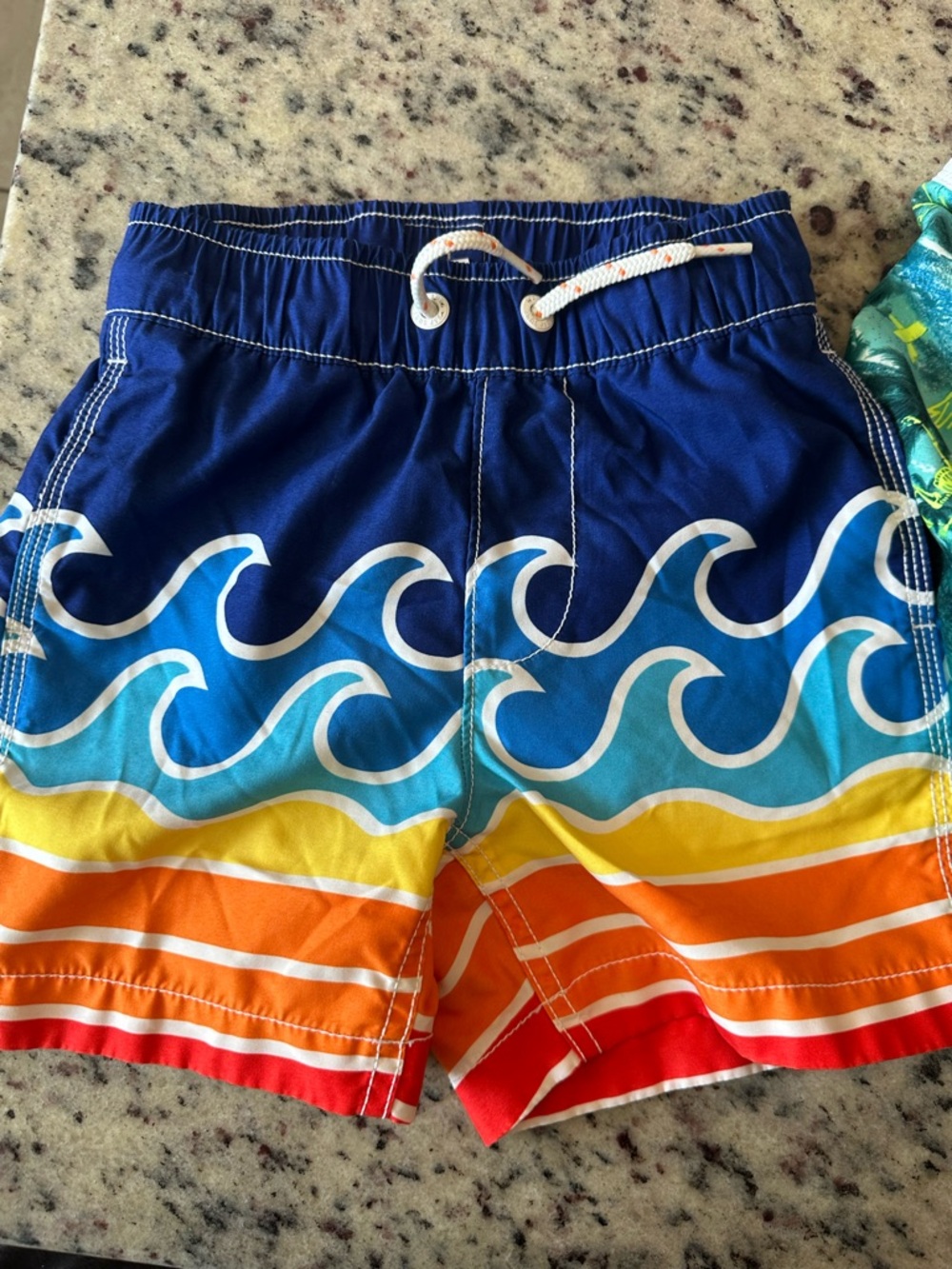 GAP Boys Blue Wave Swim Trunks with Yellow, Orange & Red Stripes